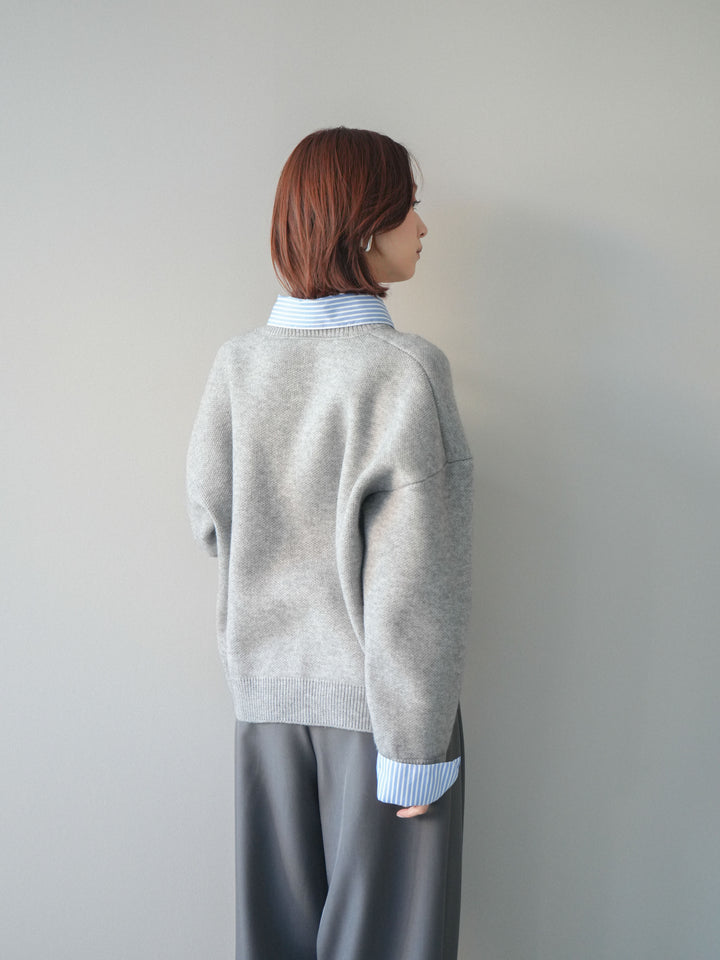 [SET]2WAYストライプ襟ニットプルオーバー+ベルトループデザインワイドパンツ(2set)