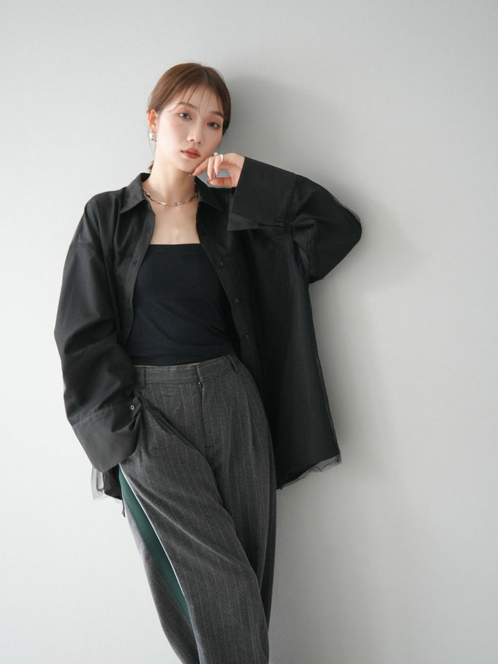 [予約]サイドラインストライプワイドパンツ/チャコール