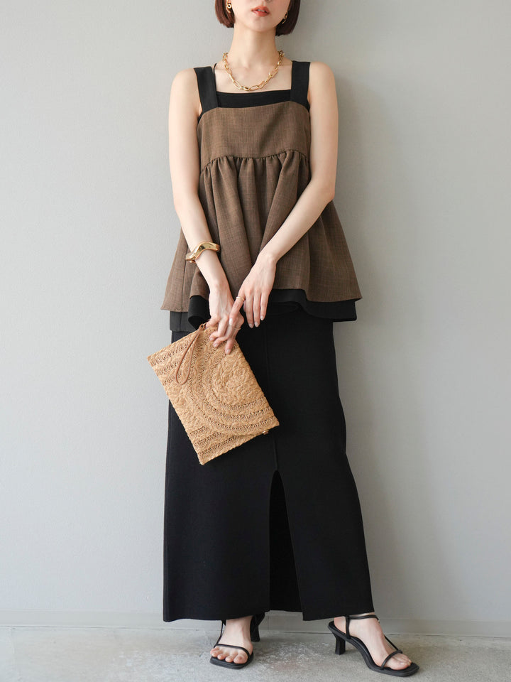 [予約]レーヨンポリIラインニットスカート/ブラック