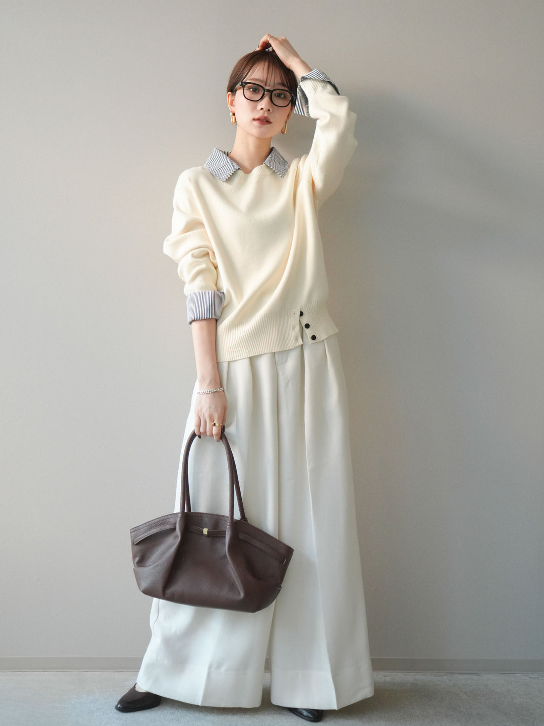 [予約]ウールタッチベルト付ワイドパンツ/offwhite