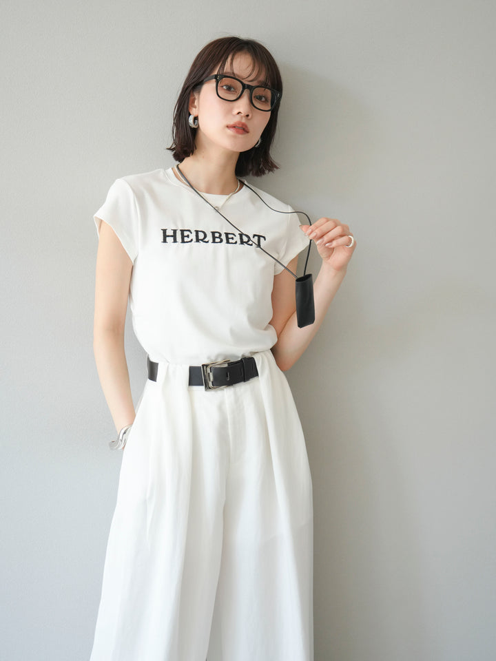 [予約]刺繍ロゴTシャツ＆レザーポーチネックレスSET /ホワイト