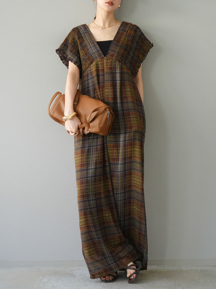 [套裝] 透視格紋褶皺背帶褲 + 配件套裝（2 套）