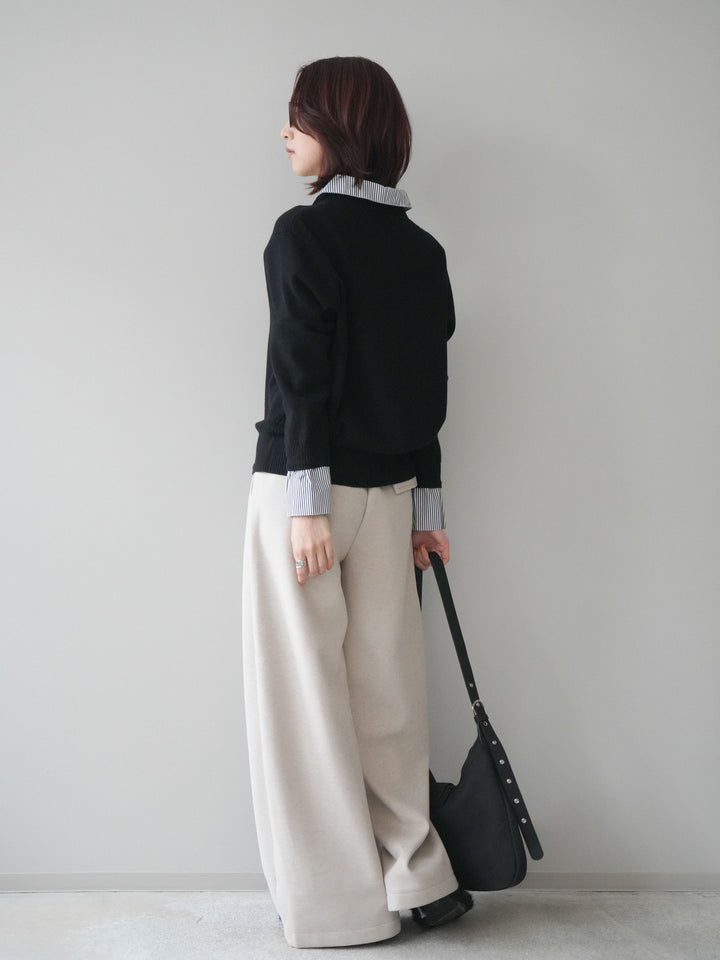 [予約]ベルト付き裏起毛ワイドパンツ/ecru