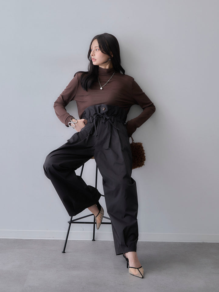 [SET]メッシュボトルネックトップス+2WAYロールアップワイドパンツ(2set)