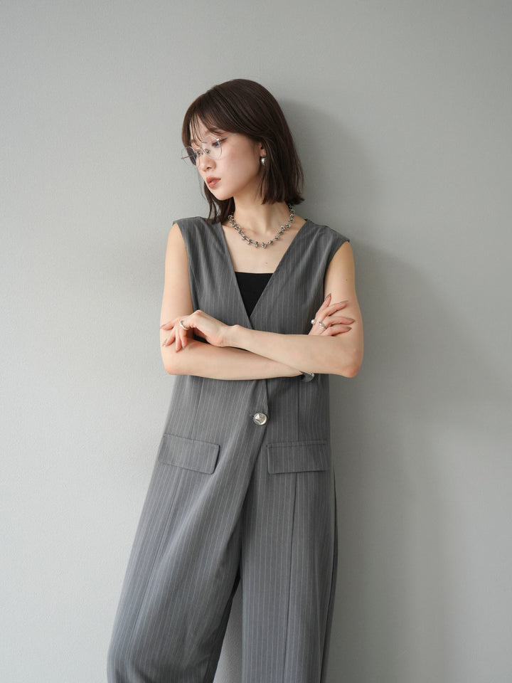 [予約]ストライプラップデザインオールインワン/グレー