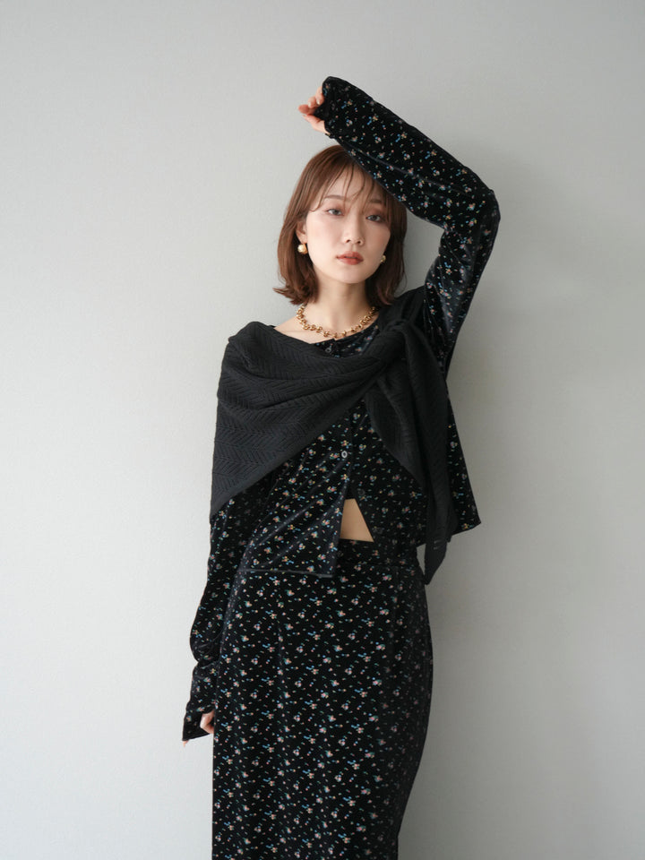 [SET]ベロアフラワープリントカーディガン+ベロアフラワープリントIラインスカート(2set)