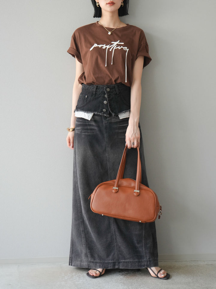 [予約]コード刺繍ロゴTシャツ/ブラウン