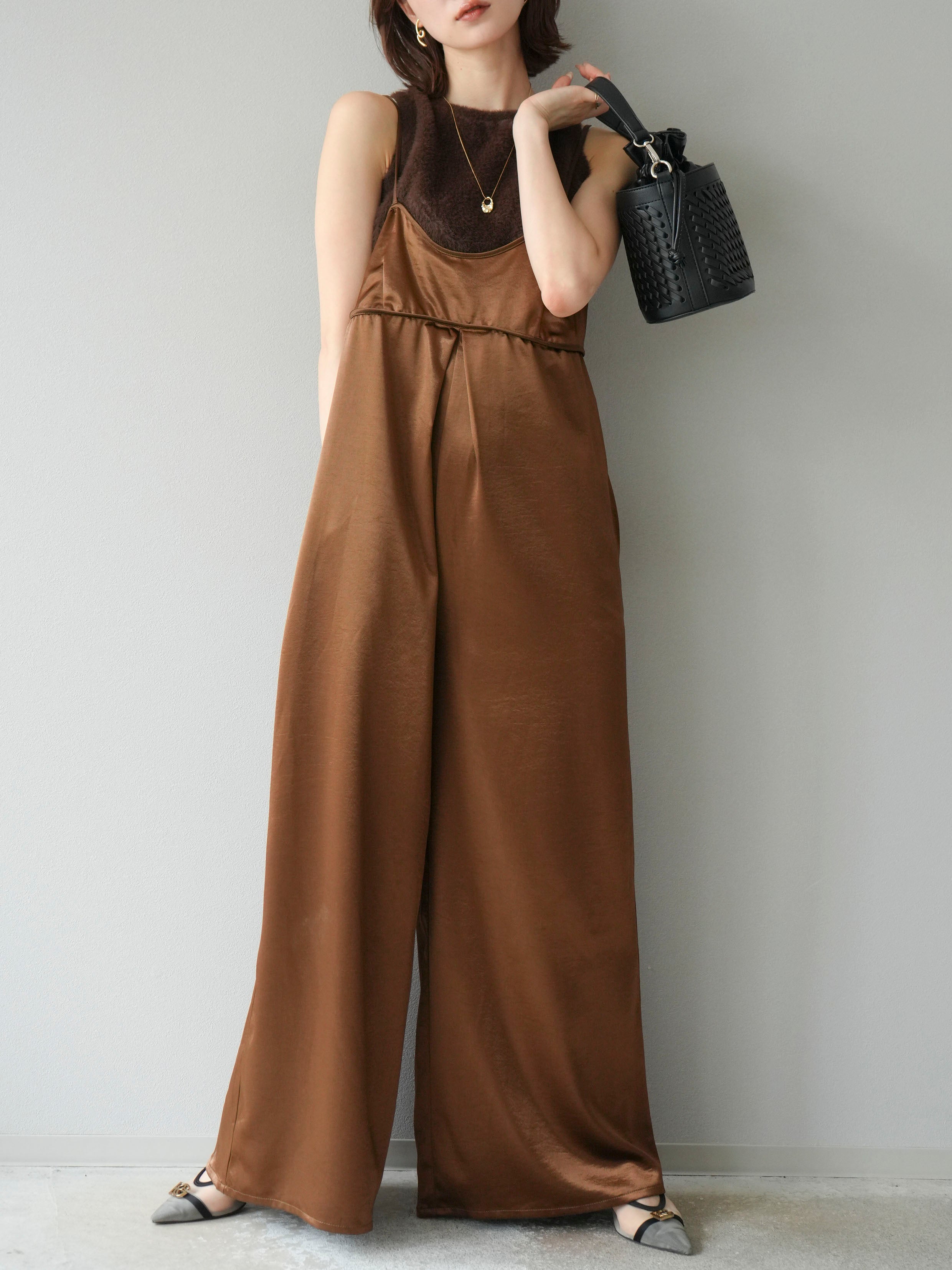 予約]サテンビスチェオールインワン/ブラウン – Lumier