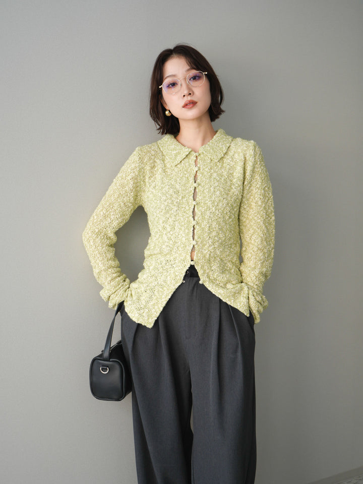 [SET]透かし編みブークレポロニットトップス+選べるアクセセット(2set)