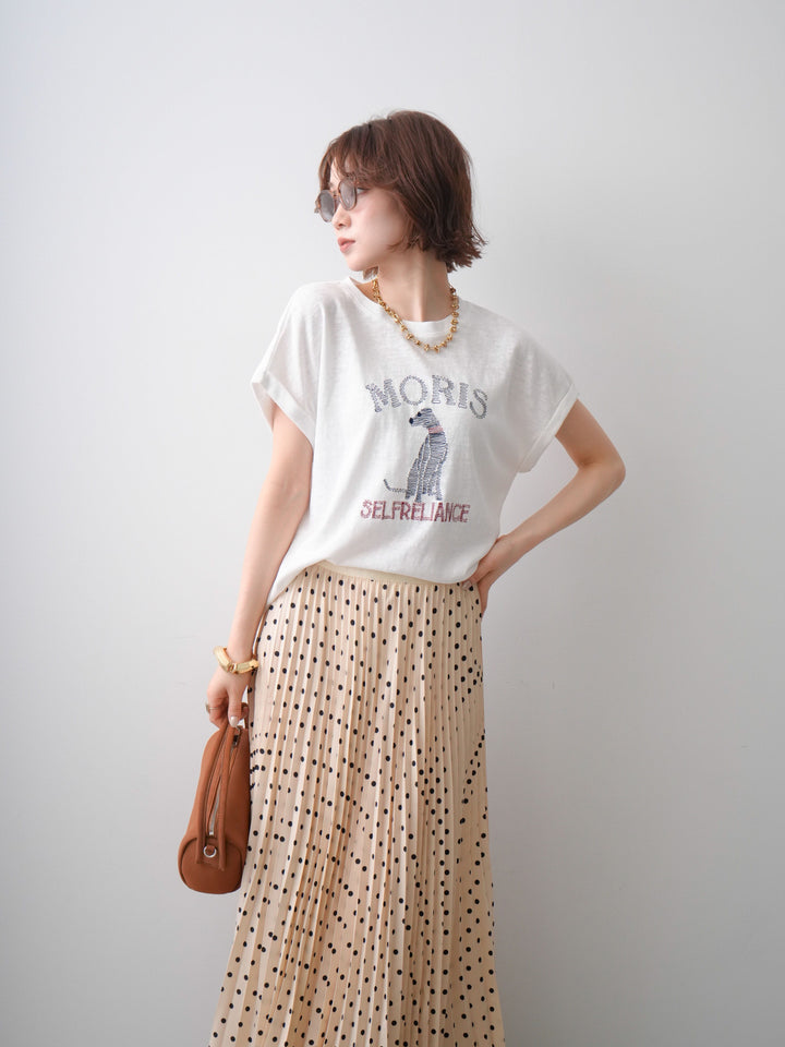 [SET]ドッグエンブロイダリーTEE+ドットアコーディオンプリーツスカート(2set)
