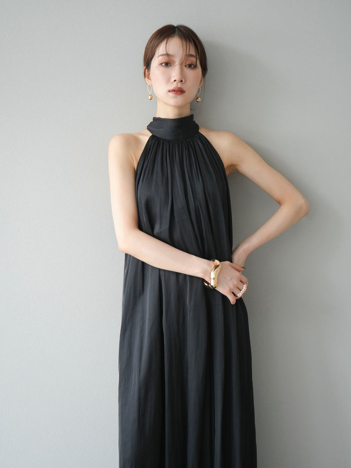 [予約]シャイニーホルターワンピース/ブラック