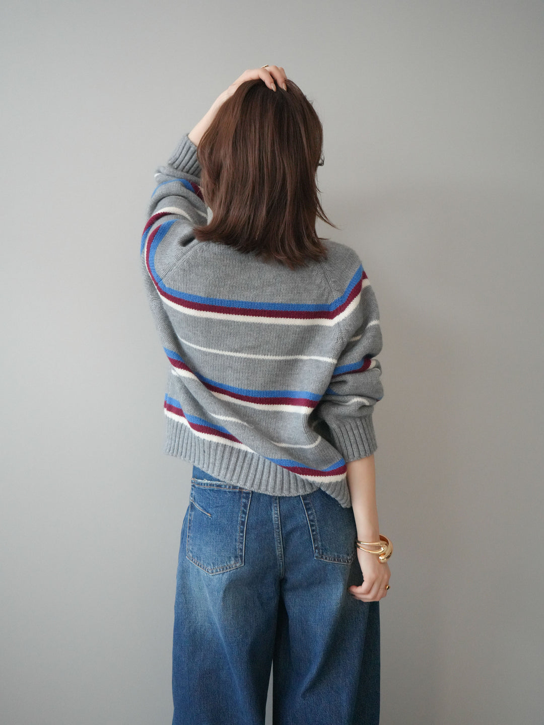 [予約]ランダムボーダーニットカーディガン/gray