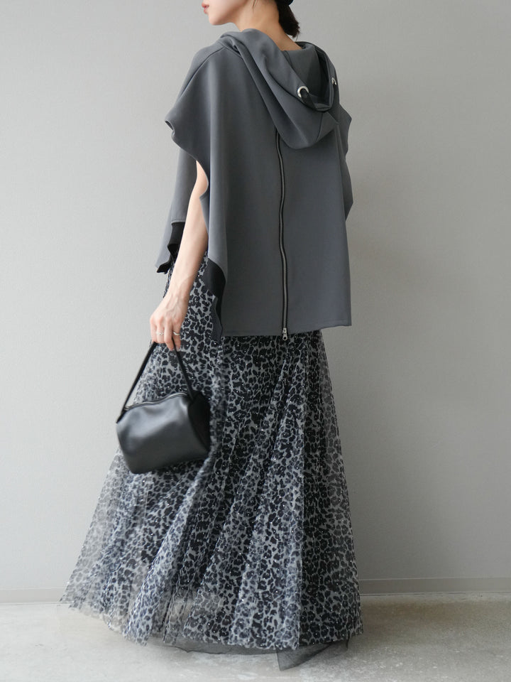 [予約]アシンメトリードルマンバックZIPフーディー/チャコール