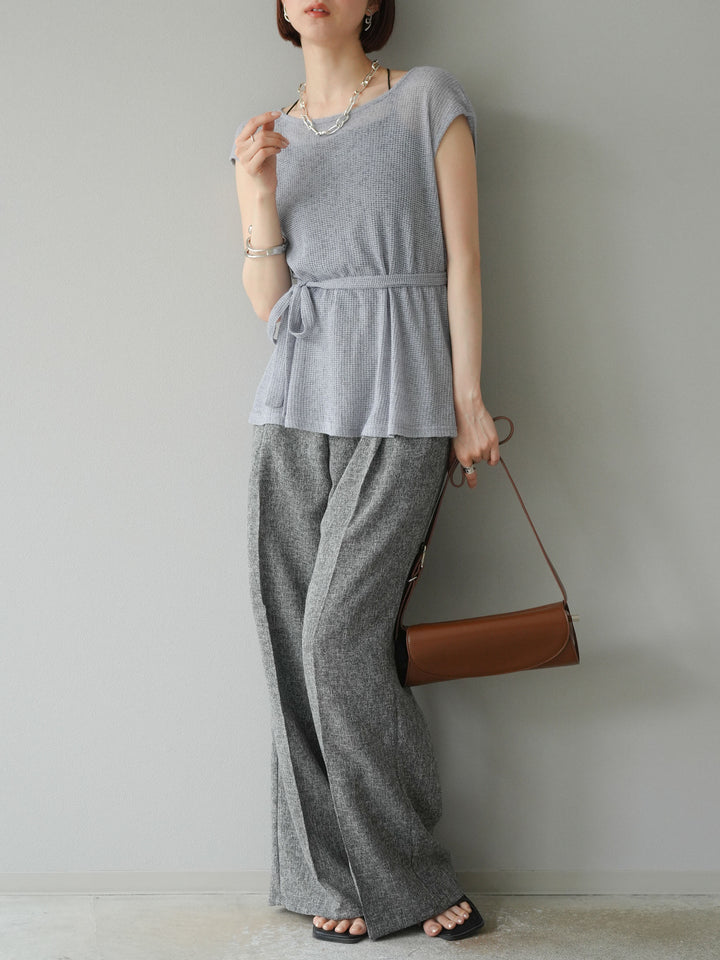 [預購] 混合粗花呢褶襉褲/黑色