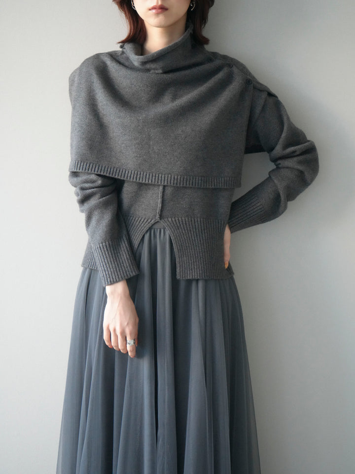 [予約]フロントスリットネックアンサンブルニット/charcoal