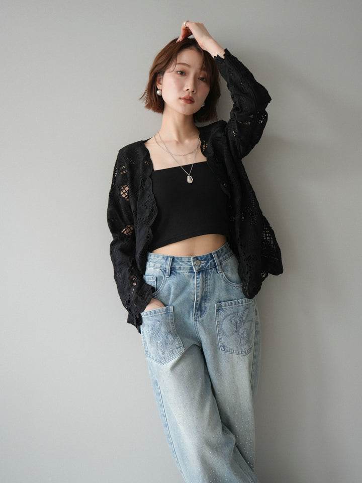 [予約]立体レーススカラップブラウス/black
