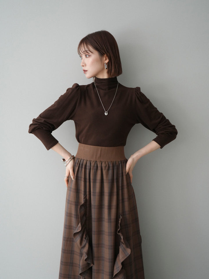 [予約]プチネックパワーショルダー起毛トップス/brown