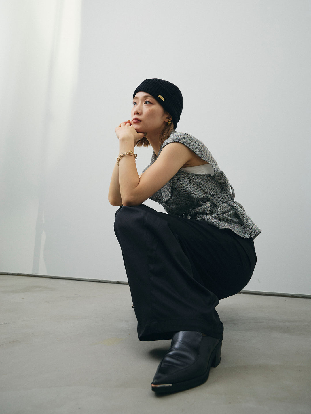 [予約]ミックスヤーンメッシュブラウス/ブラック