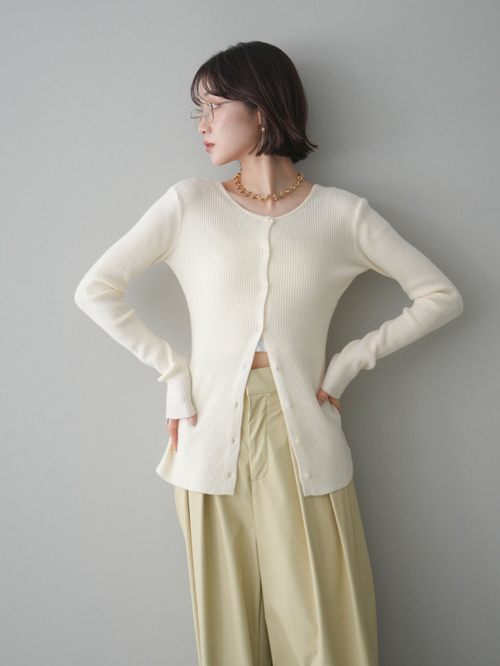 [予約]前後2WAYリブ編みクルーネックカーディガン/ivory