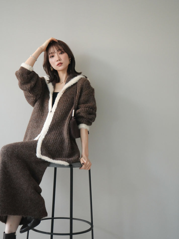 [SET]襟付き配色シャギーニット＆ロングスカートSET UP(2set)