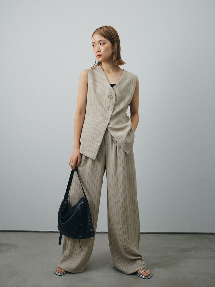 [SET] 條紋背心＆寬褲SET UP（2件套）
