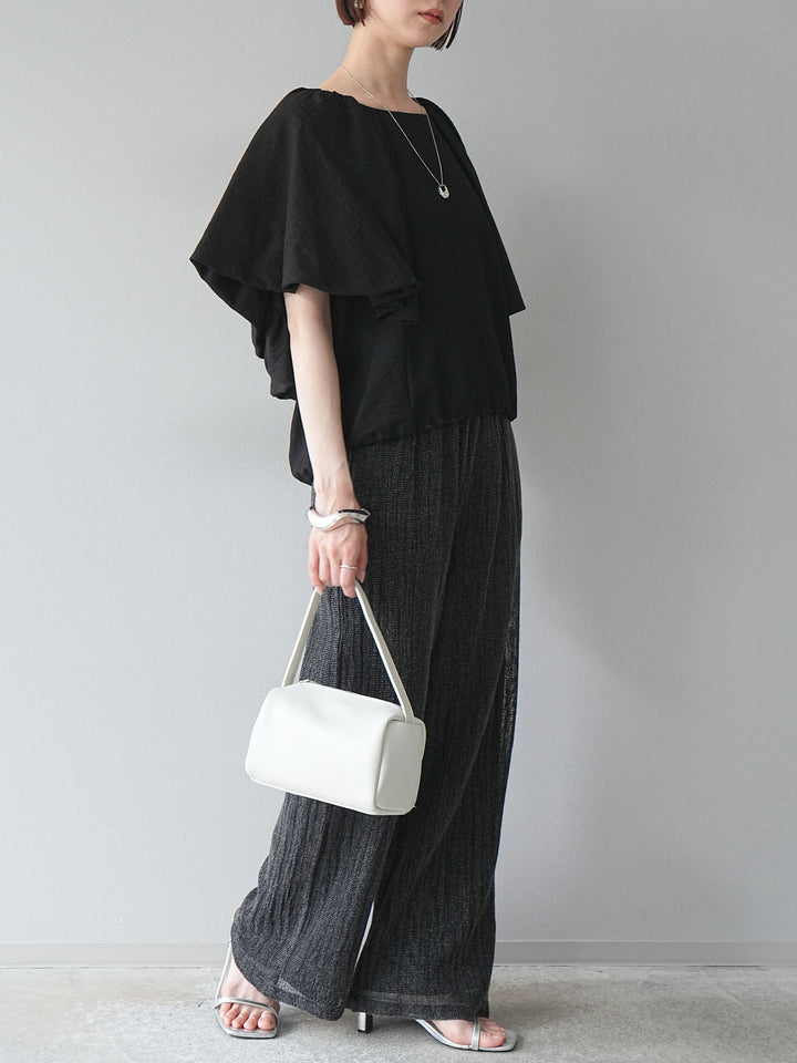 [予約]コットンラメメッシュイージーパンツ/グレー