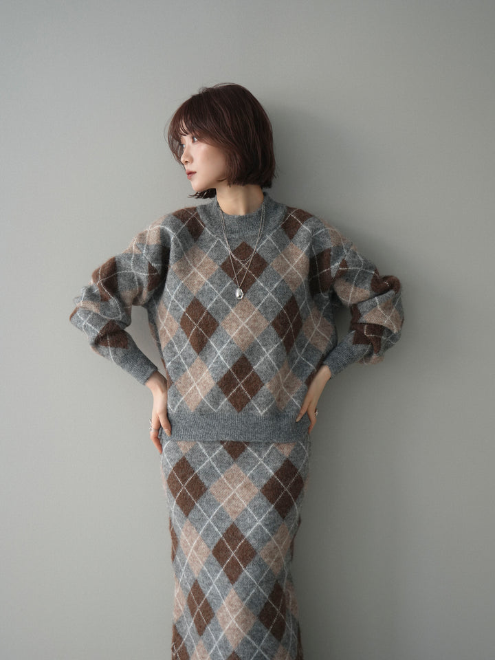 [SET]アーガイルニットプルオーバー&ロングスカートSET UP+選べるアクセセット(2set)