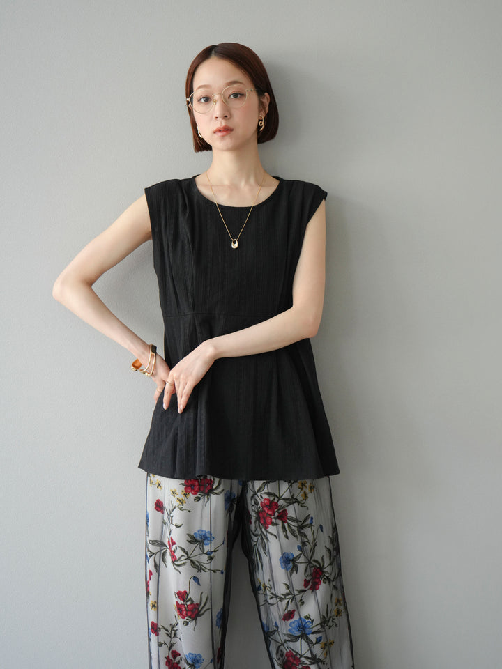 [予約]ドビーストライプタックブラウス/ブラック