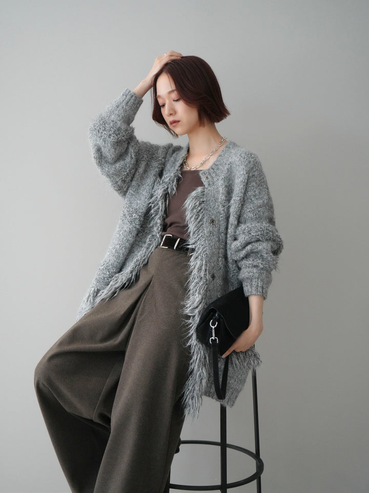 [予約]ミックスヤーンフリンジデザインニットジャケット/gray