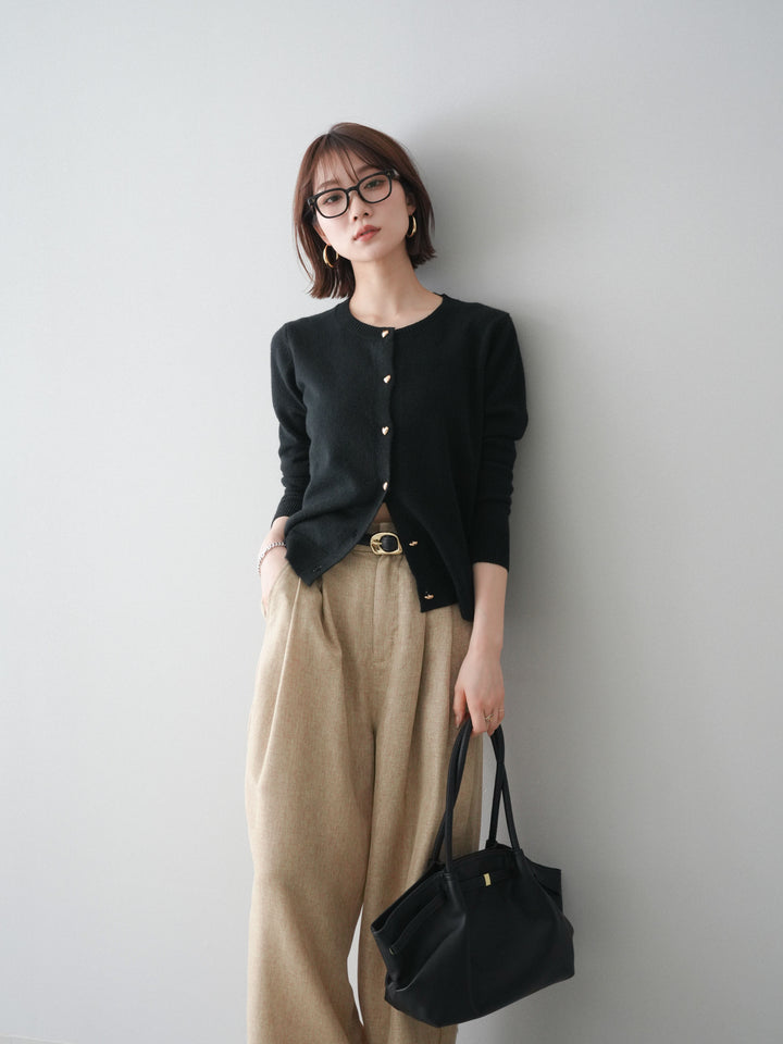 [予約]ハートボタンニットカーディガン/black