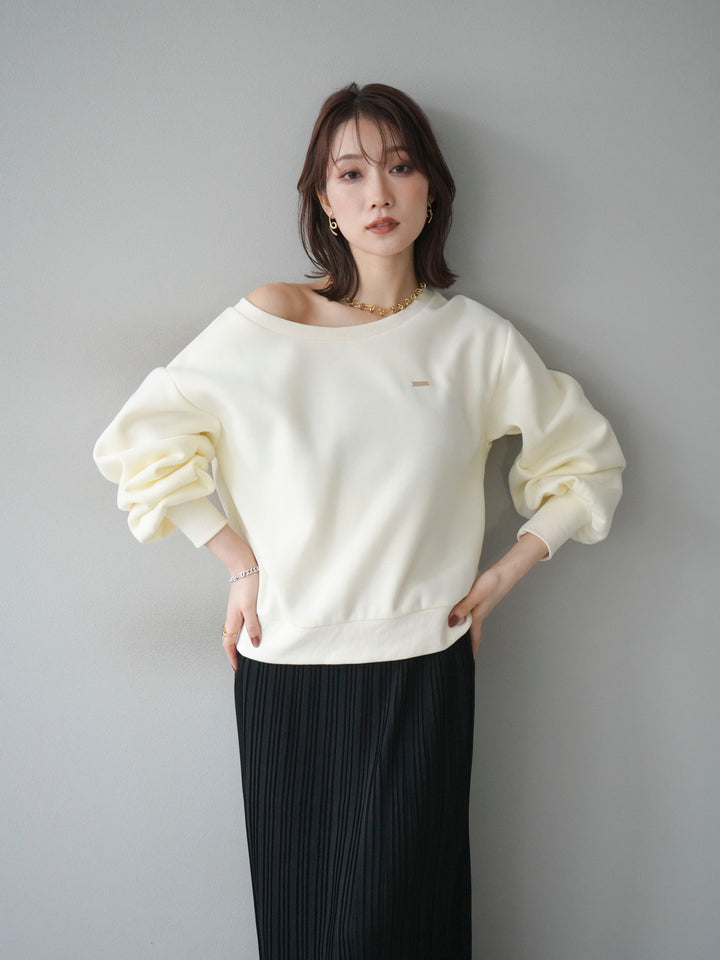 [予約]プレート付裏起毛ワンショルプルオーバー/ivory