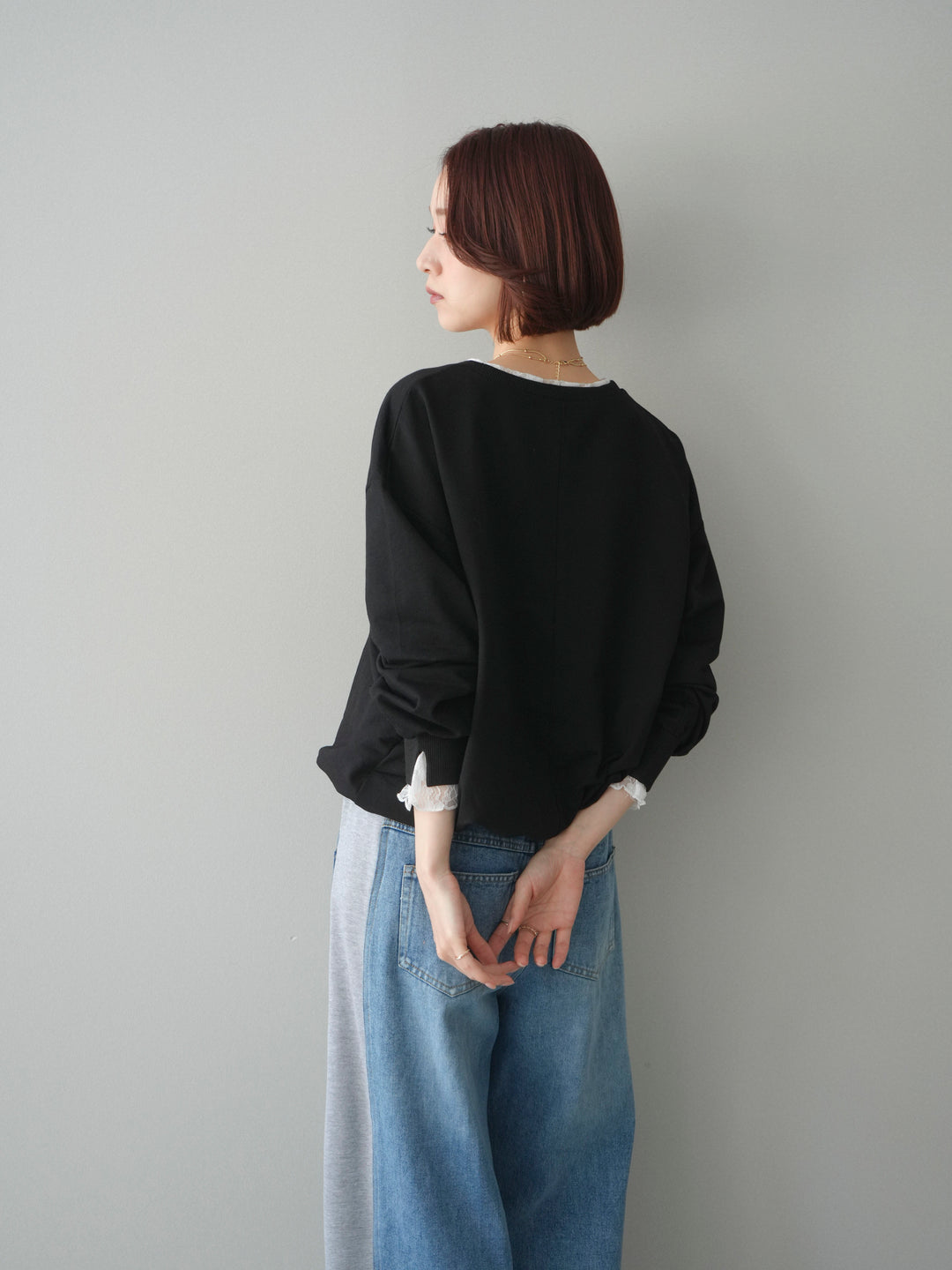 [予約]袖レースカットバルーンプルオーバー/black