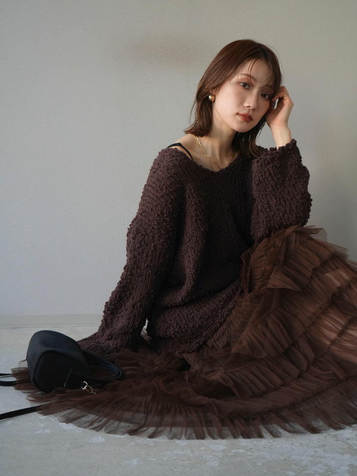 [予約]メランジポコポコニットプルオーバー/brown