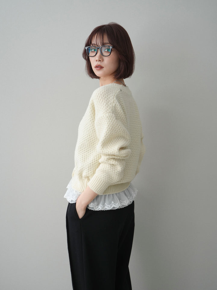 [予約]裾レースケーブルニットカーディガン/ivory
