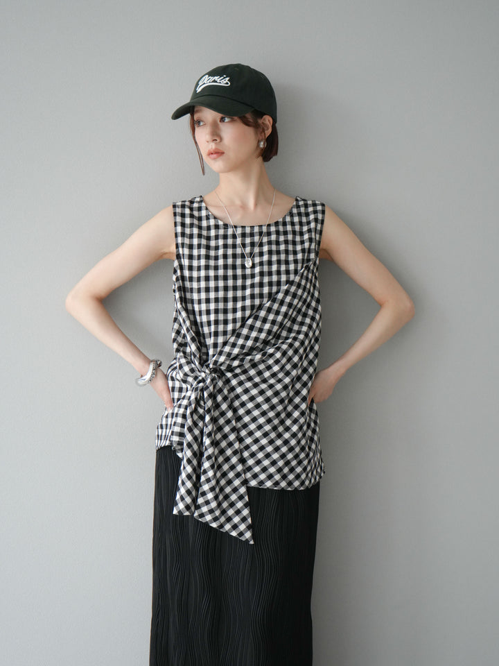 [SET] 前裹式無袖上衣+波浪滾邊緊身裙（2套）