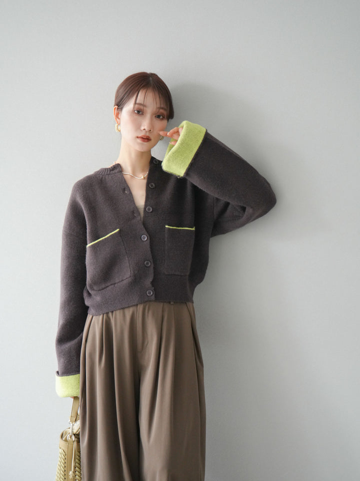 【SET】雙色針織開襟衫+褶襉設計寬褲（2套）