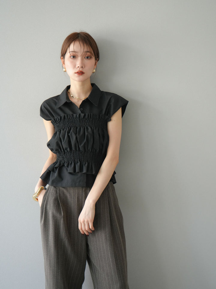 [予約]サイドラインストライプワイドパンツ/ブラウン