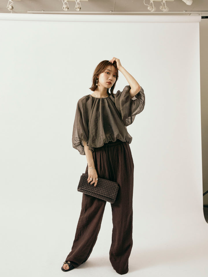 [予約]シャイニースラブシアーワイドパンツ/ブラウン