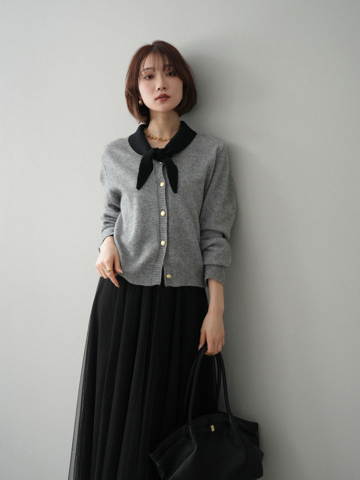 [予約]デザイン襟ニットカーディガン/gray