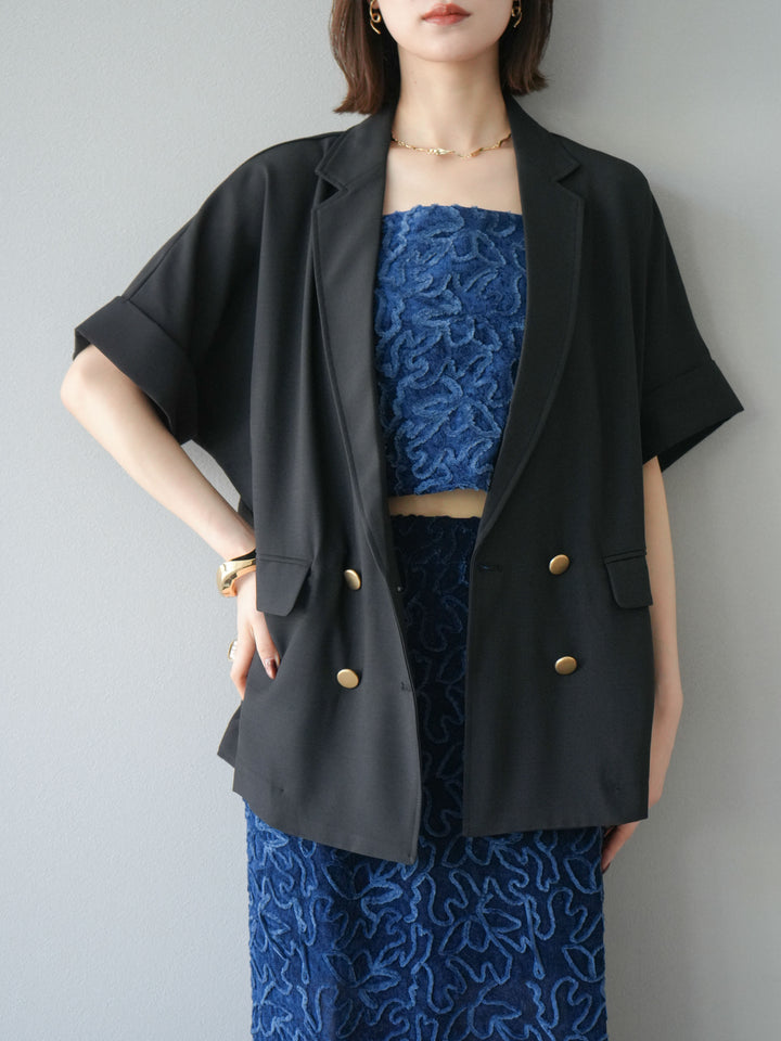 [預購] 金色紐扣半身夾克/黑色