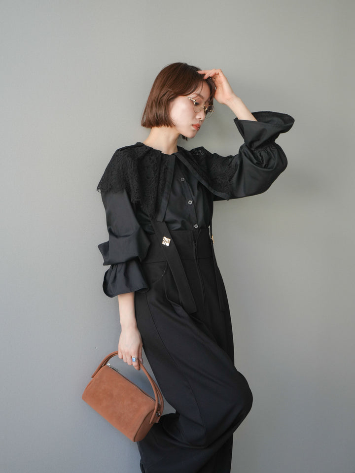 [予約]ビッグレースカラーブラウス/black