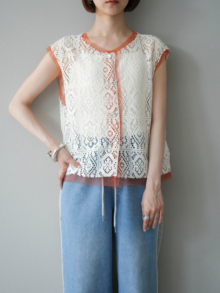 [予約]ブロックレースベスト/アイボリー