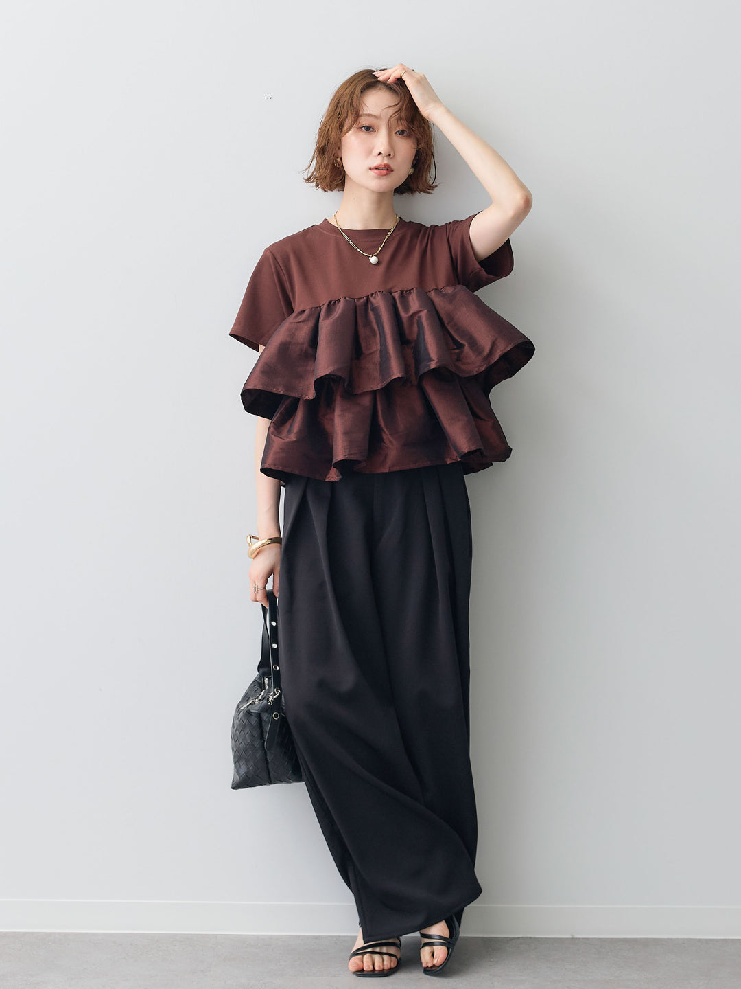 [SET]フリルティアードTEE+クレープデシンタックワイドパンツ(2set)