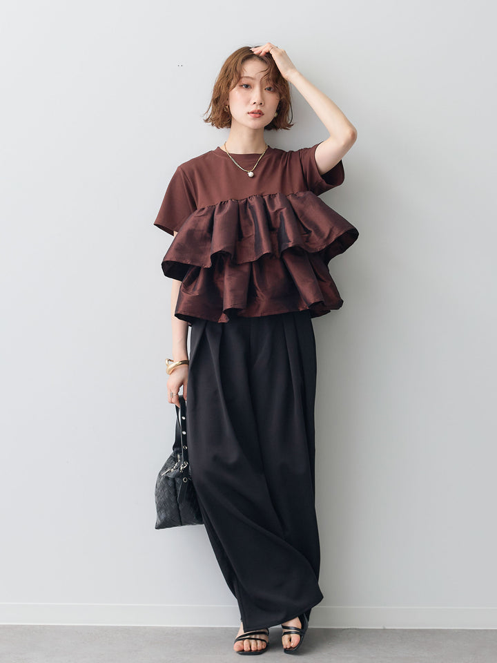 [SET]フリルティアードTEE+クレープデシンタックワイドパンツ(2set)