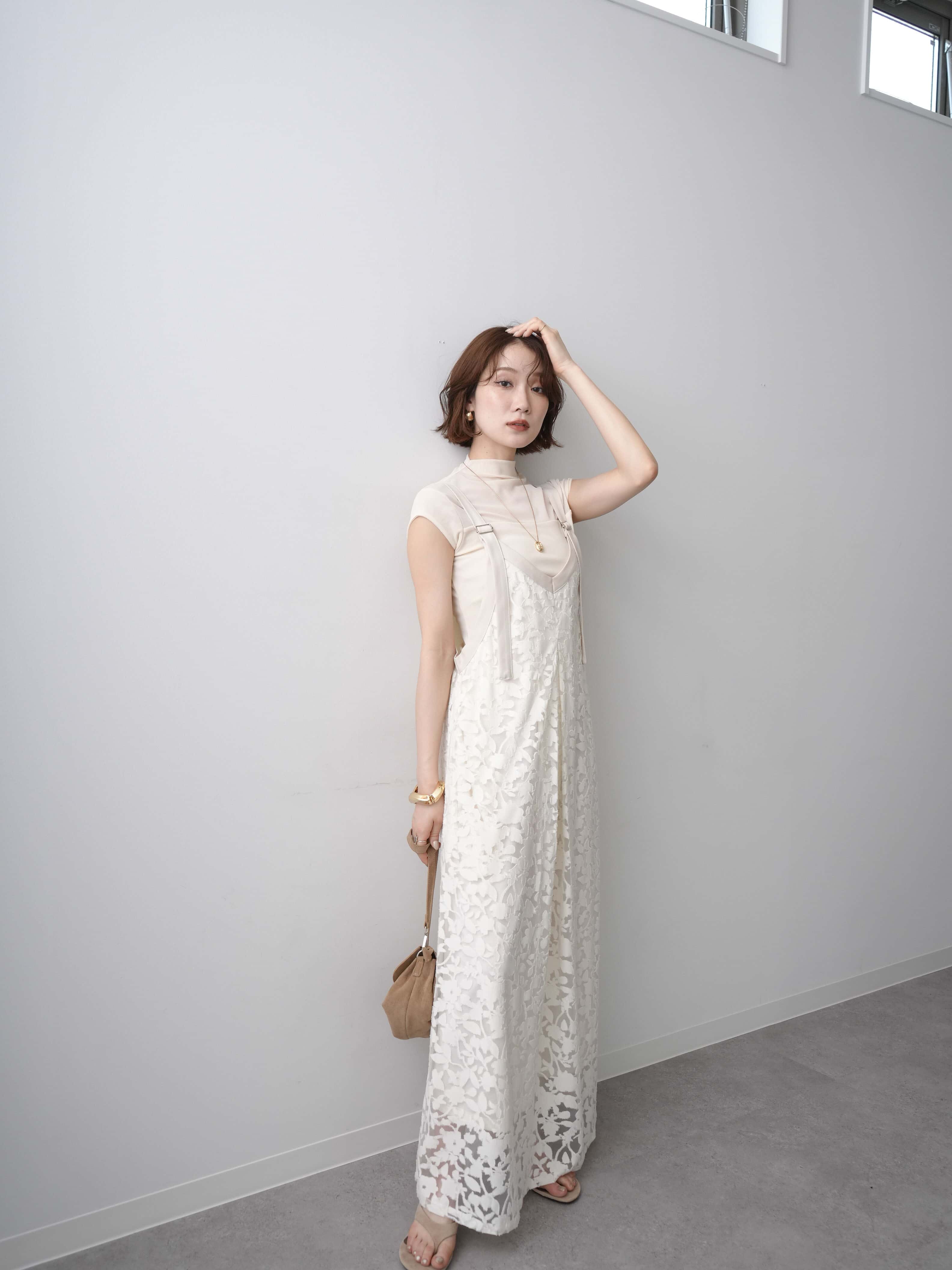 Sheer Jacquard Dress ホワイト SET] Sheer Jacquard Sleeveless Dress + Sheer Panel Stretch Top (2