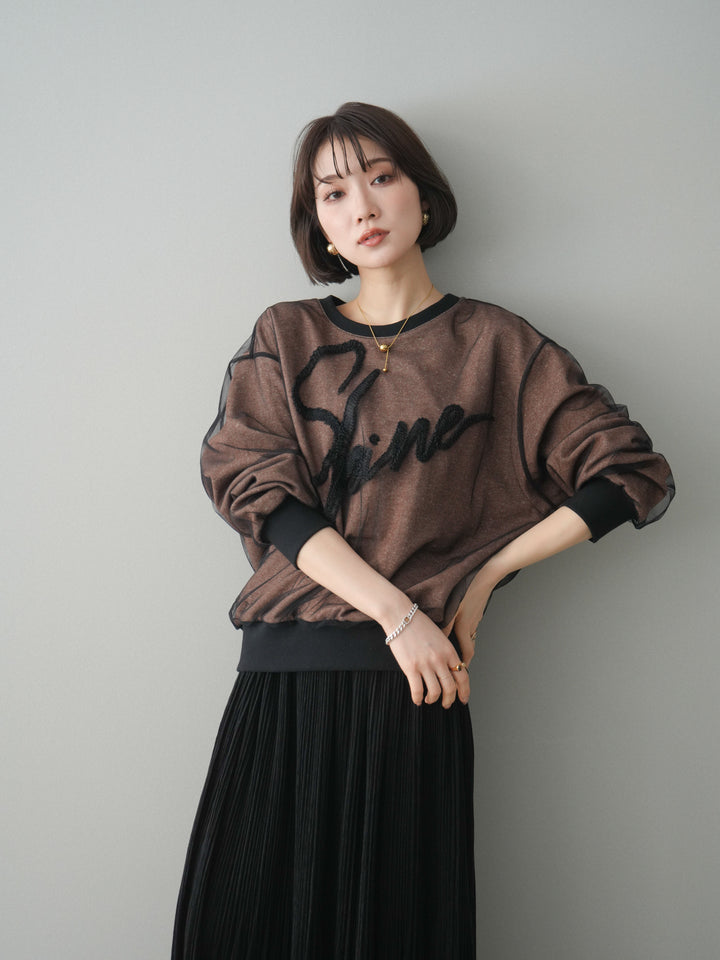 [予約]チュールレイヤードロゴスエットプルオーバー/brown