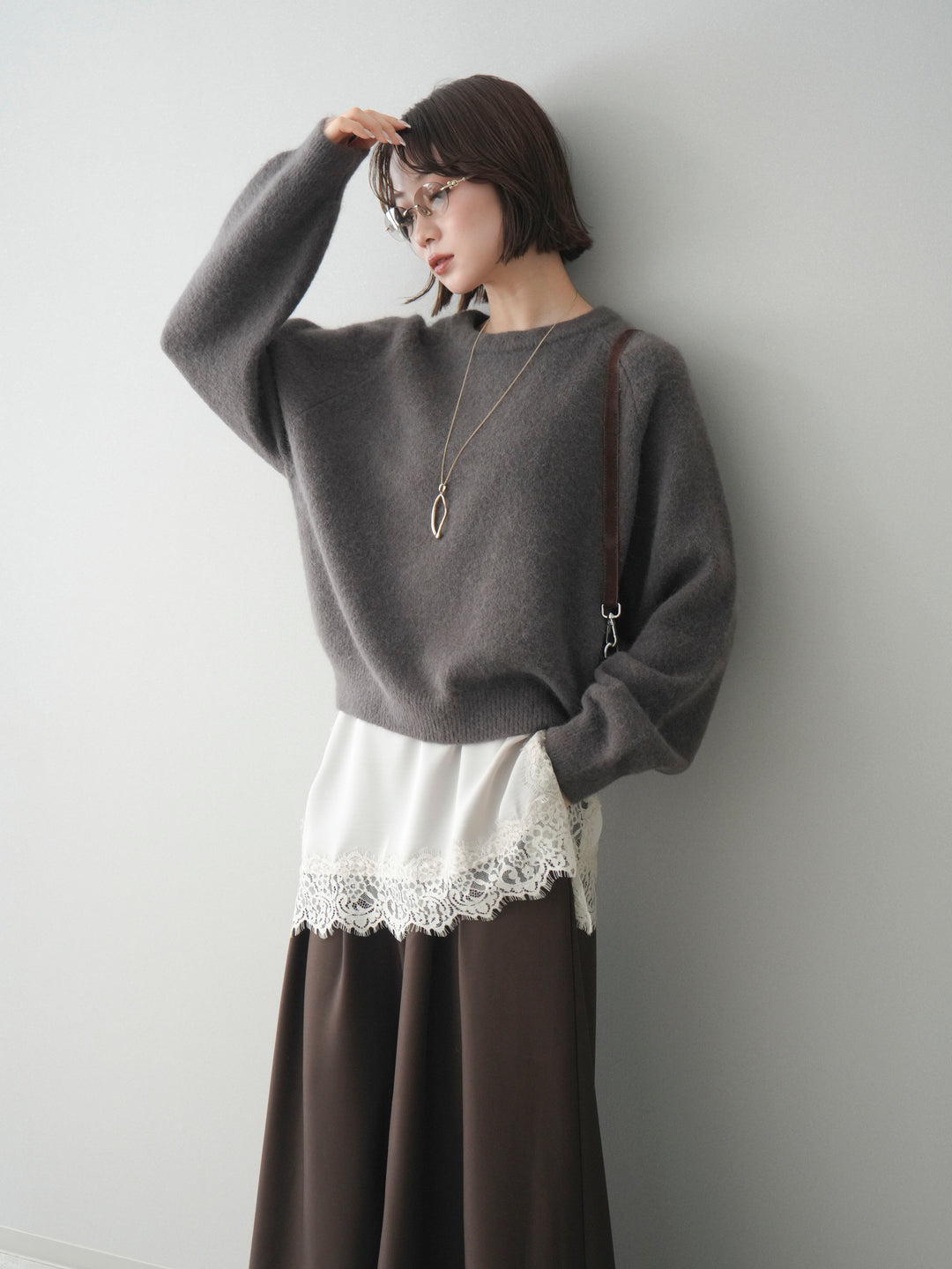 [予約]クルーネックモチモチニットプルオーバー/gray