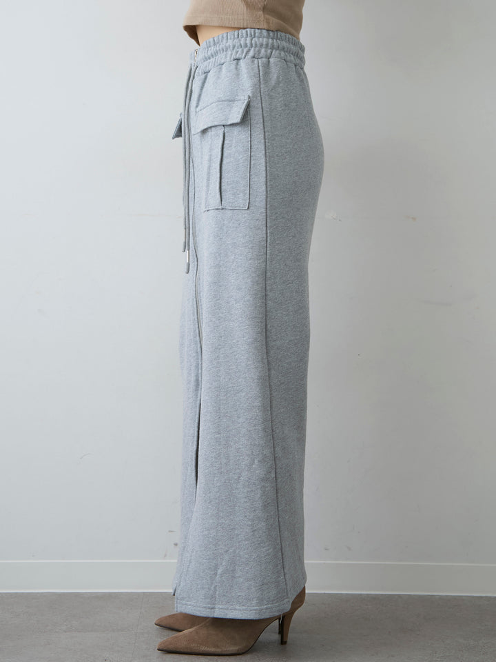 [予約]フロントZIPポケットデザインスウェットスカート/grey
