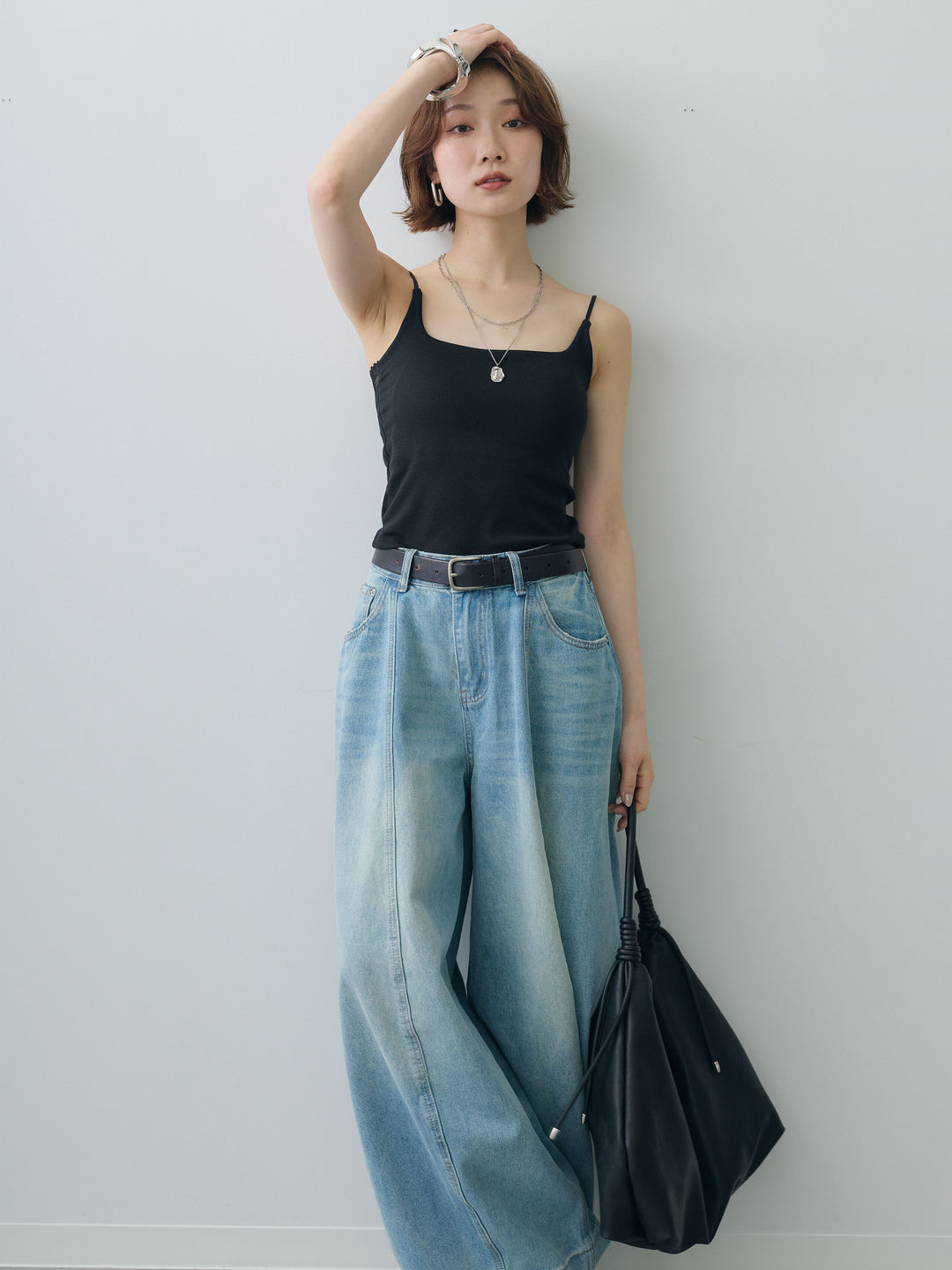 [予約]カップ付バックレースキャミソール/black