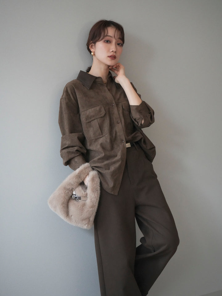 [予約]レザー襟スエードシャツ/khaki